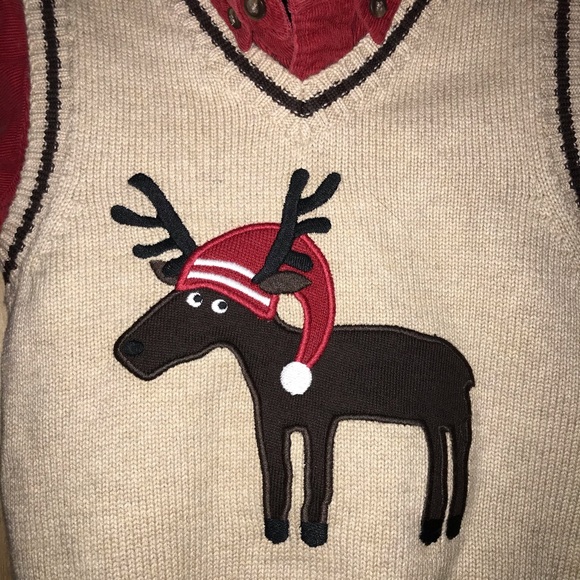 Gymboree Reindeer Sweater Vest & Children’s Place Red Button Down Size 18 months - Picture 2 of 7